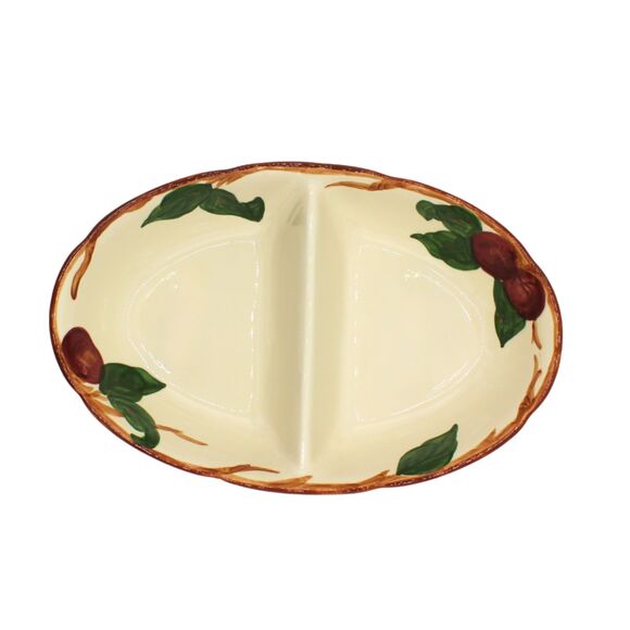 Vintage Franciscan Apple Divided Oval Serving Dish 10” Hand Painted Stoneware - Picture 2 of 7